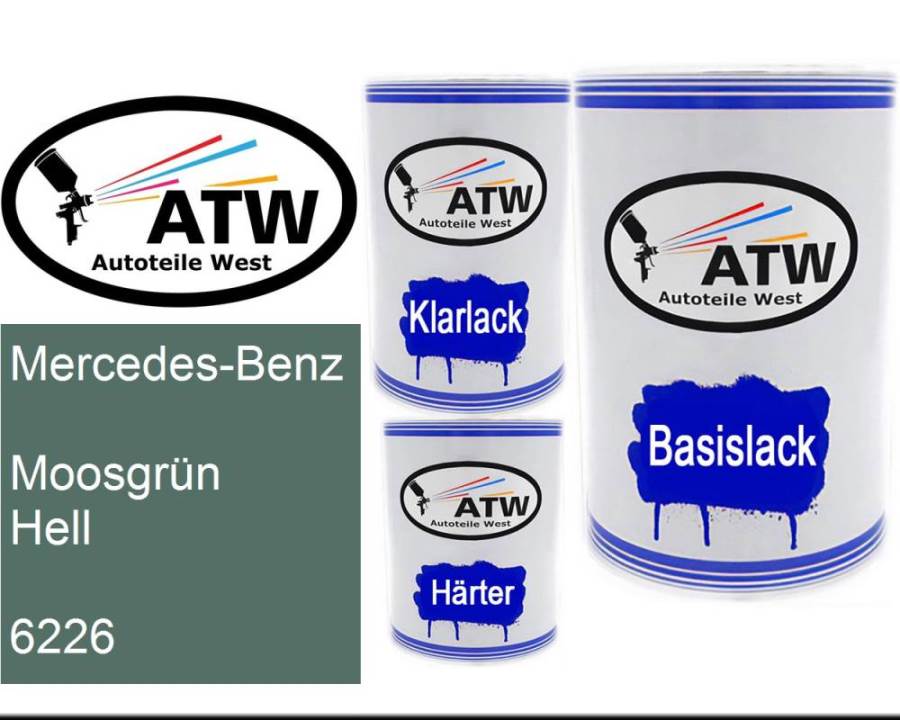 Mercedes-Benz, Moosgrün Hell, 6226: 500ml Lackdose + 500ml Klarlack + 250ml Härter - Set, von ATW Autoteile West.
